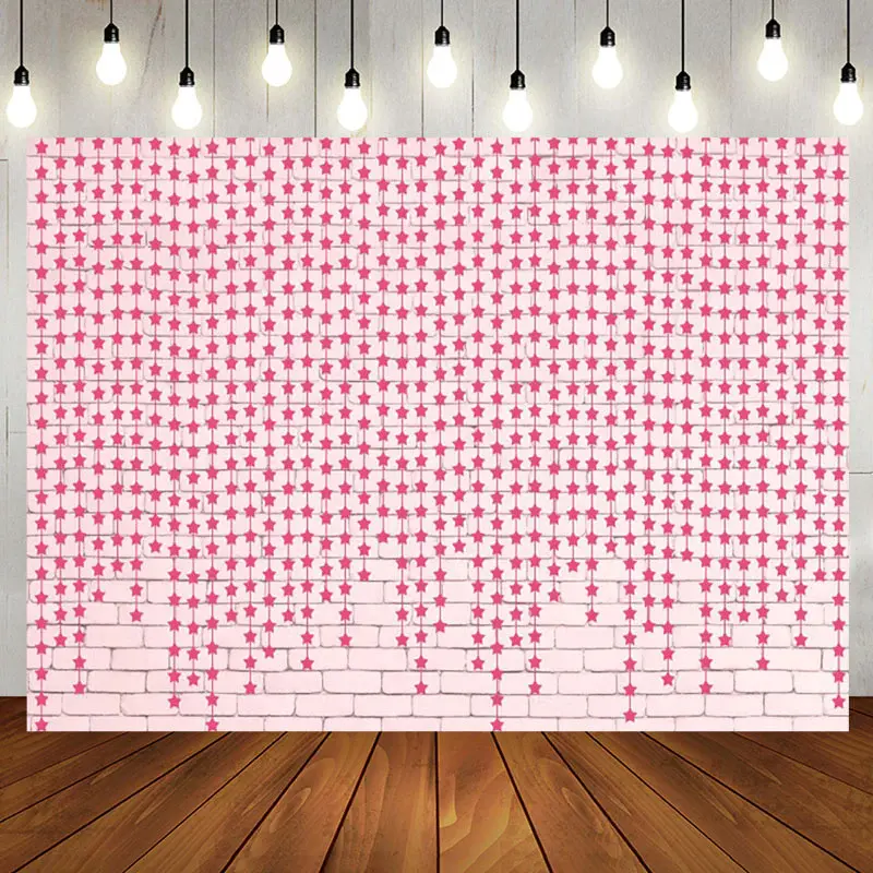 Pink Brick Wall Little Stars Baby Shower Backdrop - Aperturee