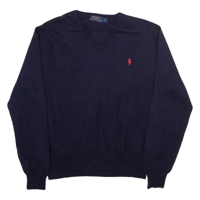 POLO RALPH LAUREN Womens Jumper Blue V-Neck Tight Knit Wool XL