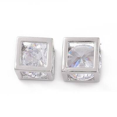 Hollow Brass Clear Cubic Zirconia Charms
