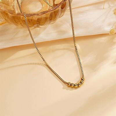 304 Stainless Steel Cable Chain Round Beads Pendant Necklaces for Women