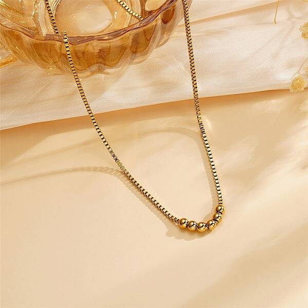 304 Stainless Steel Cable Chain Round Beads Pendant Necklaces for Women