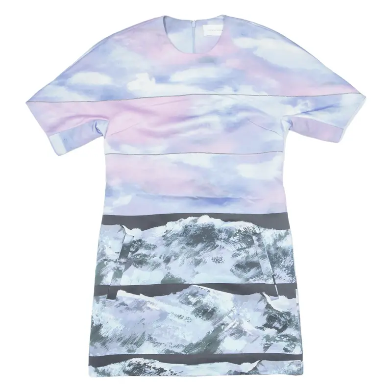 VICTORIA BECKHAM Paint Design A-Line Dress Purple Short Sleeve Short Womens UK 12