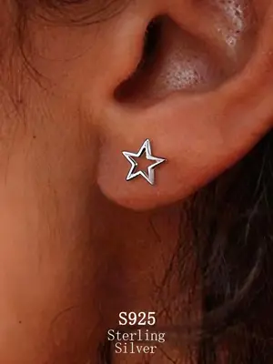 925 Sterling Silver Star Design Earrings, Simple Style Earrings for Women, Fashion Jewelry for Party Decor for Girl, Trendy E...