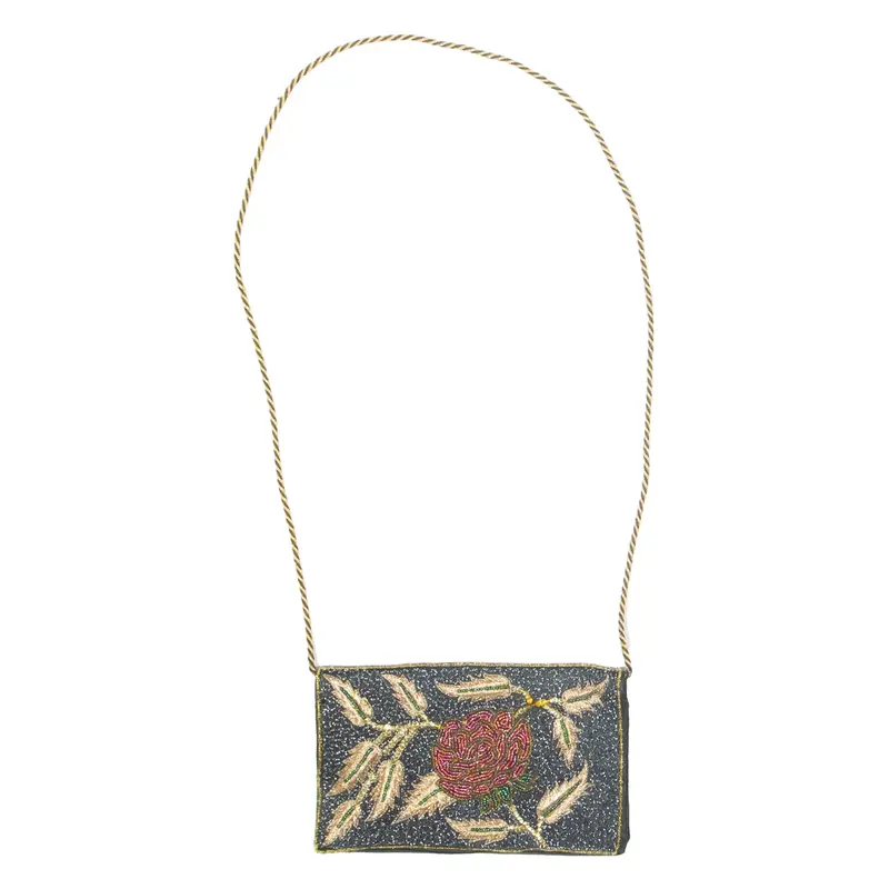 Beaded Womens Shoulder Bag Black Floral