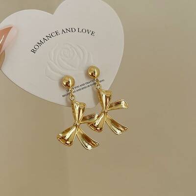 Retro Bowknot Brass Stud Dangle SEarrings for Womenes