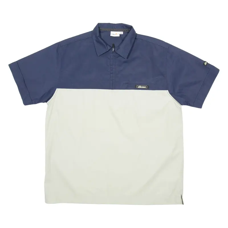 ELLESSE 1/4 Zip Mens Plain Shirt Cream Colourblock M