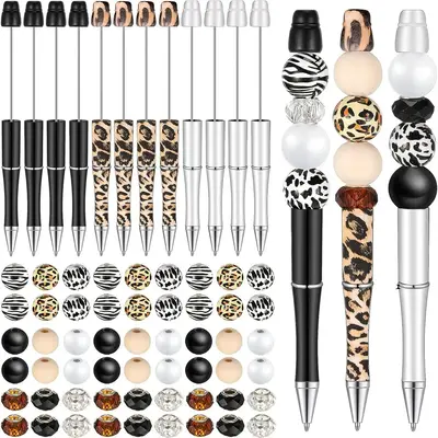 Round Ball Pen Set (56pcs), Including 8 Counts Round Ball Pens & 36pcs Wooden Beads & 12pcs Crystal Spacers, DIY Jewelry Maki...