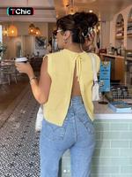 Women's Solid Tie Back Sweater Vest, Casual Sleeveless Knit Top for Spring & Fall, Fashion Women's Knitwear for Daily Wear, G...