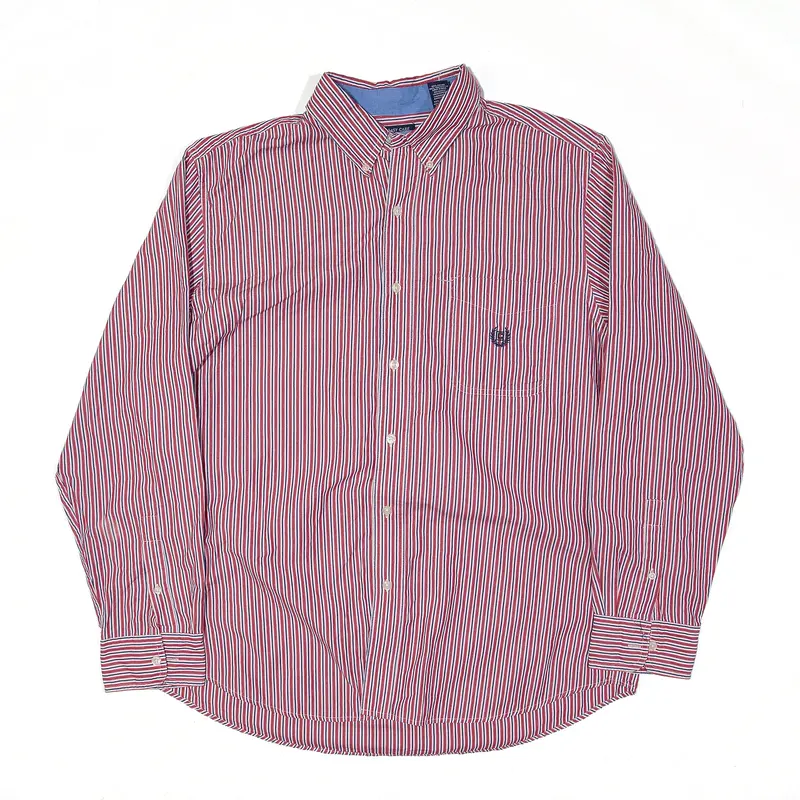 CHAPS Easy Care Shirt Red Pinstripe Long Sleeve Mens L