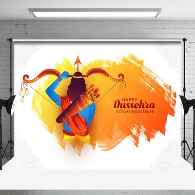 Aperturee Rama Crossbow Arrow White Happy Dussehra Backdrop | Party Photo Backdrops | Wall Backdrop For Party | Backdrop Sunf...