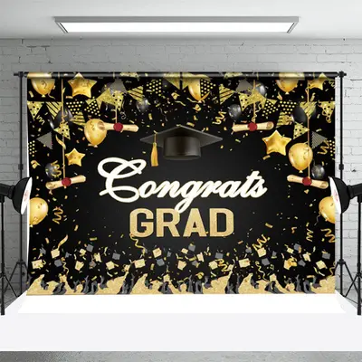 Golden Balloon Student Ribbon Graduation Backdrop - Aperturee