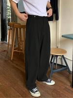 Men's Solid Color Straight Leg Pants, Loose Casual Comfy Wide Leg Trousers for Summer, Men's Bottoms for Daily Wear, Beige