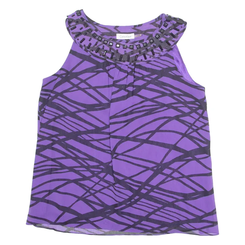 CALVIN KLEIN Womens Printed Vest Purple Sleeveless Crazy Pattern L