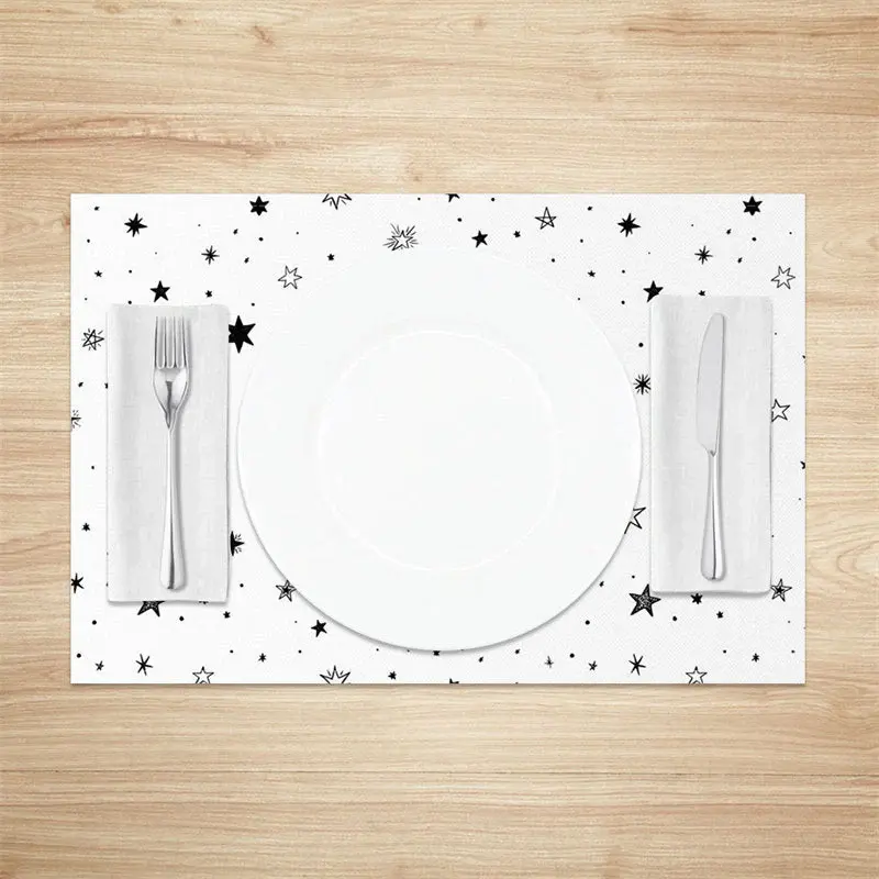 White Black Stars Seamless Fabric Set Of 4 Placemats - Aperturee