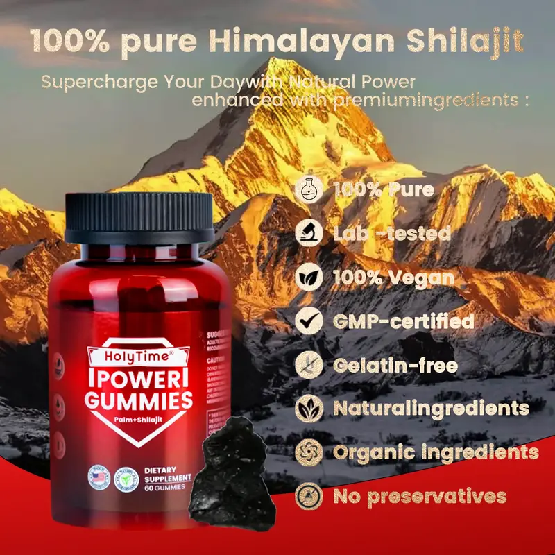 HolyTime Male Vitality Gummies | Natural Vitality Support | 83+ Minerals | Pure Himalayan Shilajit + Oyster Peptides + Inosit...