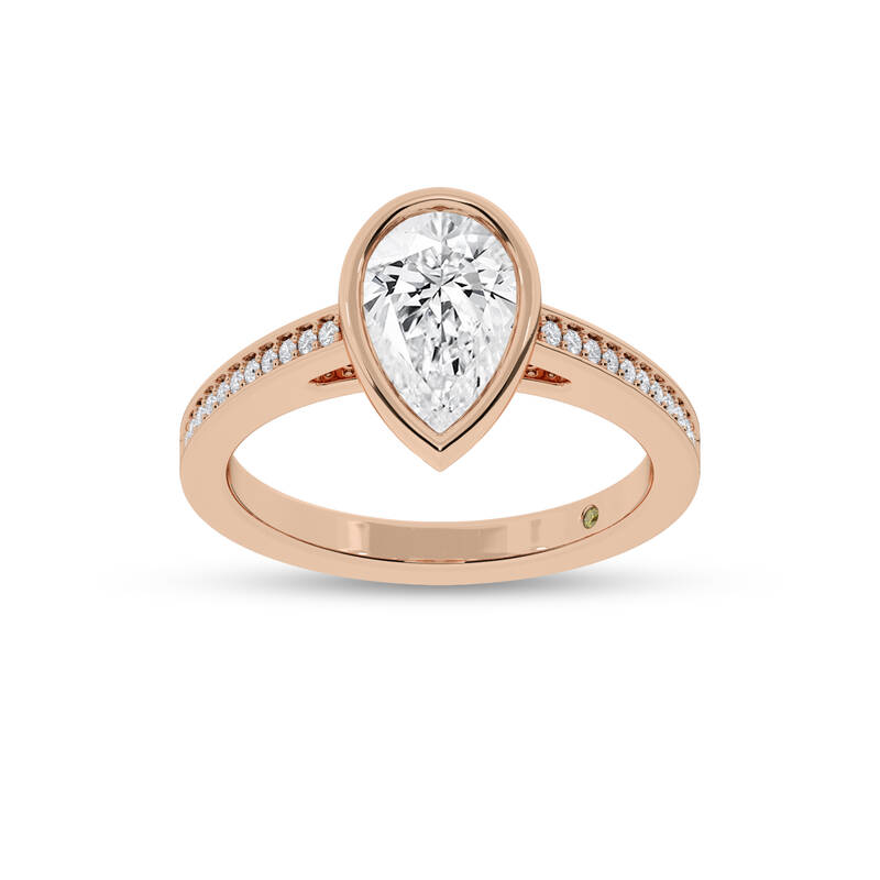 Lyra Pavé Set Half Coverage Bezel Pear Shape Lab Grown Diamond Engagement Ring | 14K Rose Gold 4 1/6 CT. TW.