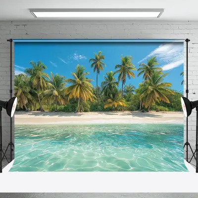 Summer Natural Scenery Palm Tree Sand Beach Backdrop