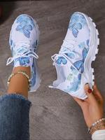 Women's Fashionable Butterfly Print Lace Up Mesh Sneakers, Jogging Shoes, Casual Comfortable Breathable Sports Running Shoes,...