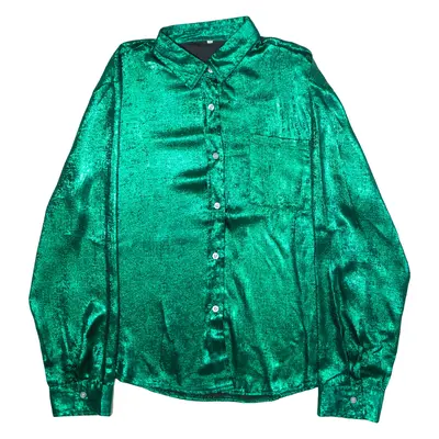 Womens Plain Shirt Green 90s Long Sleeve 2XL