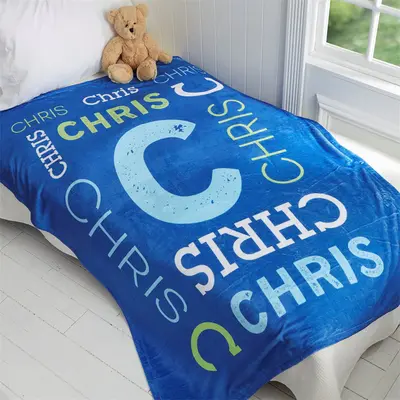 Personalized Royal Blue Name Text Soft Chunky Blanket - Aperturee