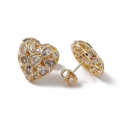 Clear Cubic Zironia Heart Stud Earrings