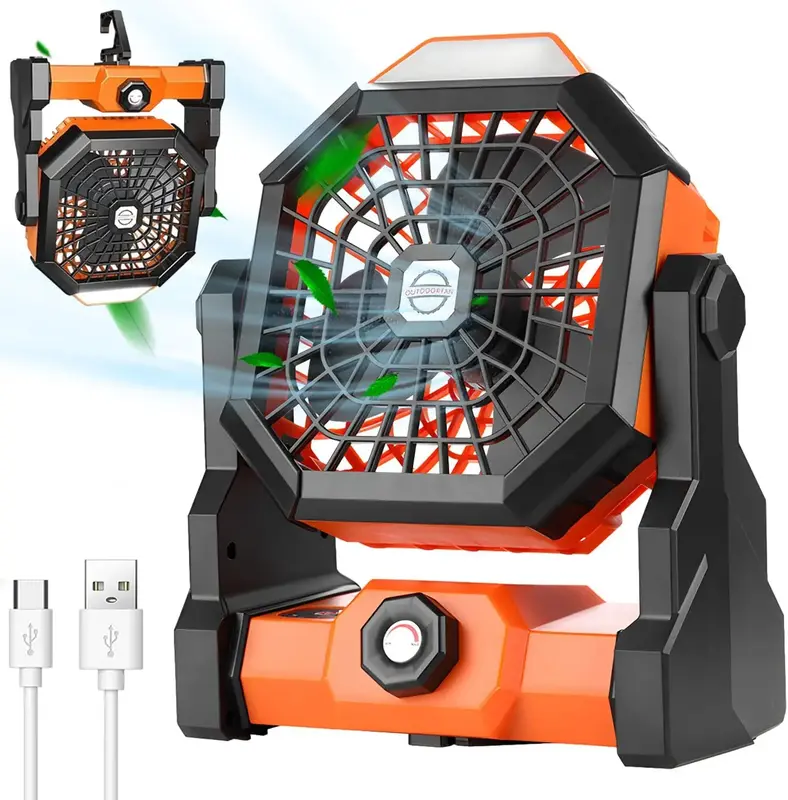 EVEREASY Camping Fan with LED Lantern, 9in 270°header Rotation Battery Operated USB Fan, Stepless Speed Rechargeable Portabl...