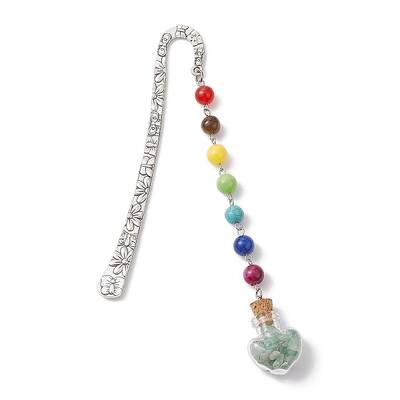 7 Chakra Gemstone Bead & Natural Green Aventurine Glass Heart Wishing Bottle Pendant Bookmarks