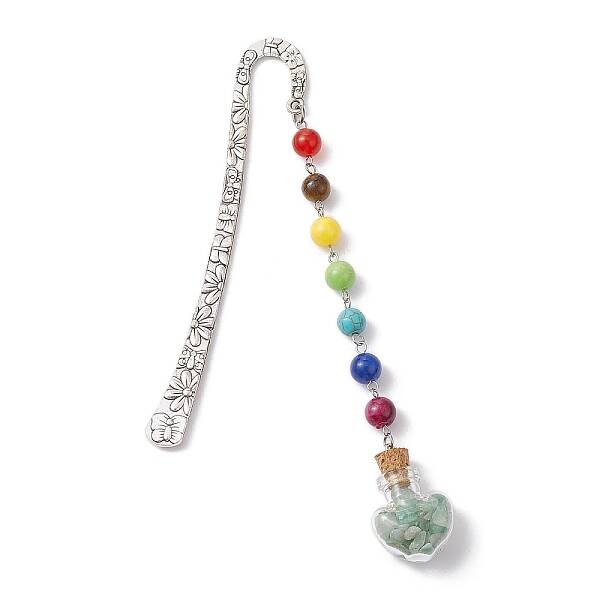 7 Chakra Gemstone Bead & Natural Green Aventurine Glass Heart Wishing Bottle Pendant Bookmarks