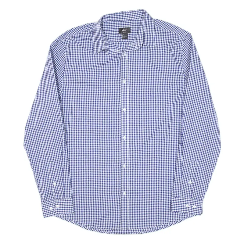 H&M Mens Shirt Blue Check Long Sleeve L