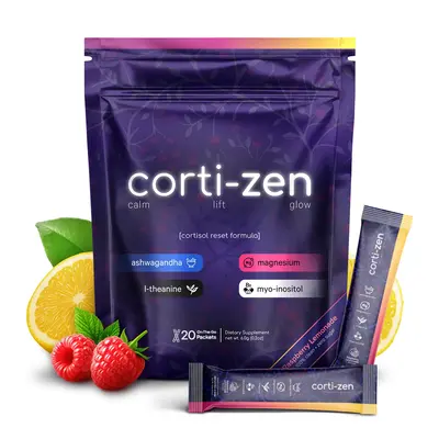 Dietary Corti-Zen Anti-Cortisol Drink Mix - Raspberry Lemonade, L Theanine, Ksm-66 Ashwagandha, Magnesium Glycinate, Myo-Inos...