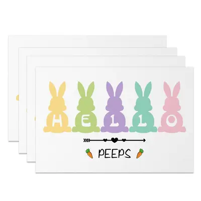 Aperturee Peeps Colorful Bunny Hello Easter Set Of 4 Placemats, 14x12 Inch, 15.8 USD, NYJY00405-S, placemats
