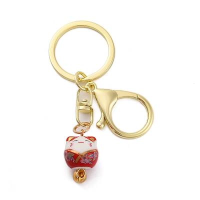 Fortune Cat Porcelain Pendant Keychain