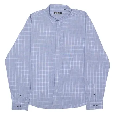 DKNY Mens Shirt Blue Check Long Sleeve 2XL