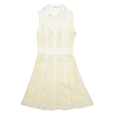 KAREN MILLEN Womens Fit & Flare Dress Yellow Crochet Floral Knee Length UK 6