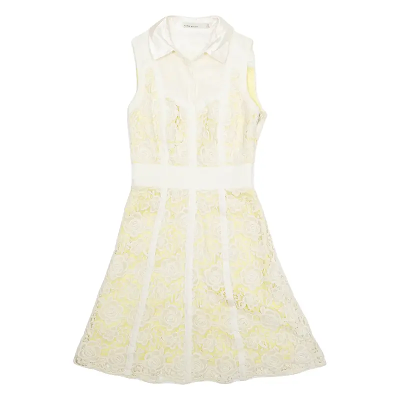 KAREN MILLEN Womens Fit & Flare Dress Yellow Crochet Floral Knee Length UK 6