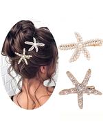 Faux Pearl & Rhinestone Decorated Starfish Design Hair Clip, Elegant Hair Accessories for Wedding Bridal Party Formal Occasio...