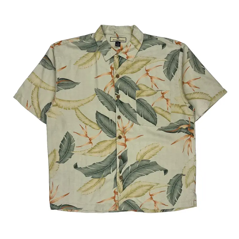 Tommy Bahama Hawaiian Shirt - Large Beige Silk