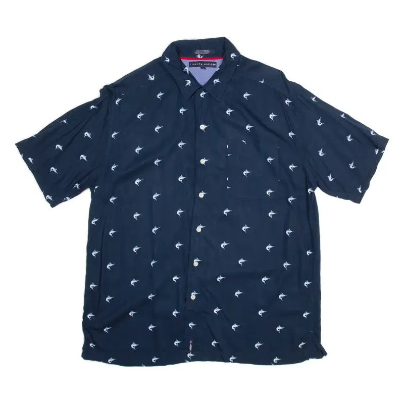 TOMMY HILFIGER Mens Shirt Blue Animal Print L