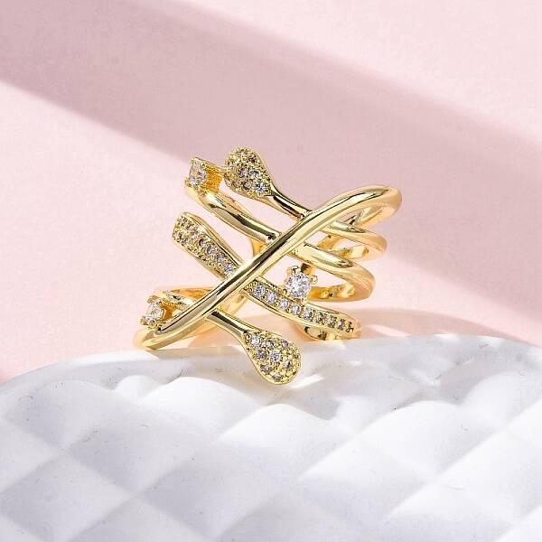 Brass Micro Pave Clear Cubic Zirconia Cuff Rings for Women