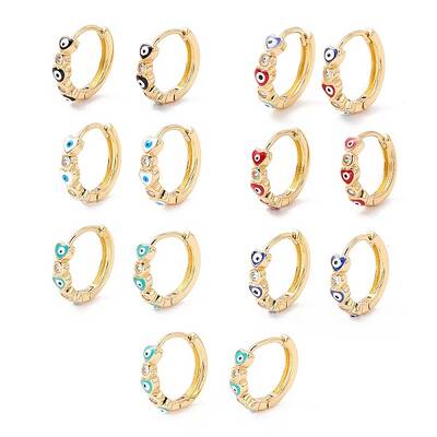 Heart with Evil Eye Enamel Huggie Hoop Earrings for Women