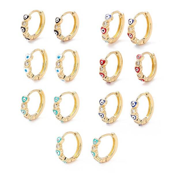 Heart with Evil Eye Enamel Huggie Hoop Earrings for Women