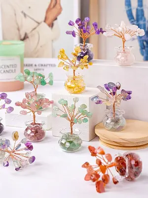 Natural Crystal Flower Tree Design Decoration, Handmade Mini Crystal Tree Ornament, Desktop Decoration for Home Office, Home ...