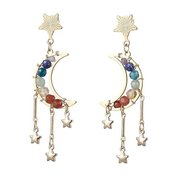 Chakra Moon Copper Wire Wrapped Gemstone Stud Earring