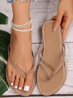 Women's Fashionable Braid Design Slides, Casual Comfortable Flat Sandals for Beach, Boho Style All-match Toe Thong Sandals fo...