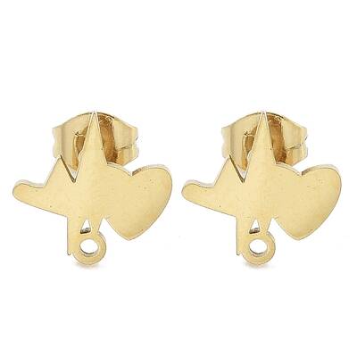 Heart Ion Plating(IP) 304 Stainless Steel Stud Earring Findings