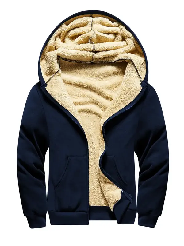 Men's Thermal Lined Zip Up Drawstring Hoodie, Long Sleeve Pocket Thickened Coats for Men, Men's Casual Wear, Jackets Hoodies...