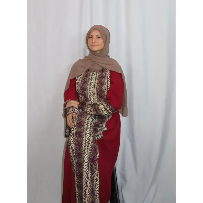 Red Geometric Textile Abaya