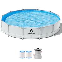 SLOOSH Round Above Ground Pool Outdoor Round Frame Above Ground Swimming Pool Set for Kids Adults with Filter Pump TikTokShop...