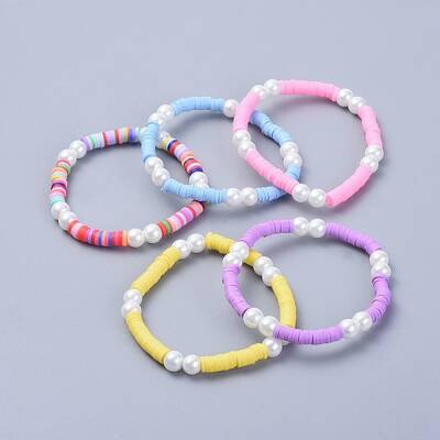 Handmade Polymer Clay Heishi Beads Kids Stretch Bracelets