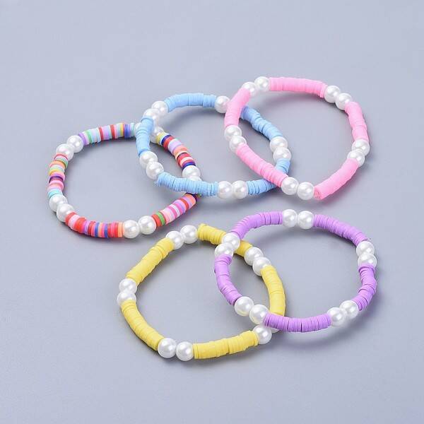 Handmade Polymer Clay Heishi Beads Kids Stretch Bracelets
